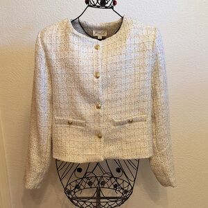 Pendleton Cream Tweed Blazer with Gold Buttons